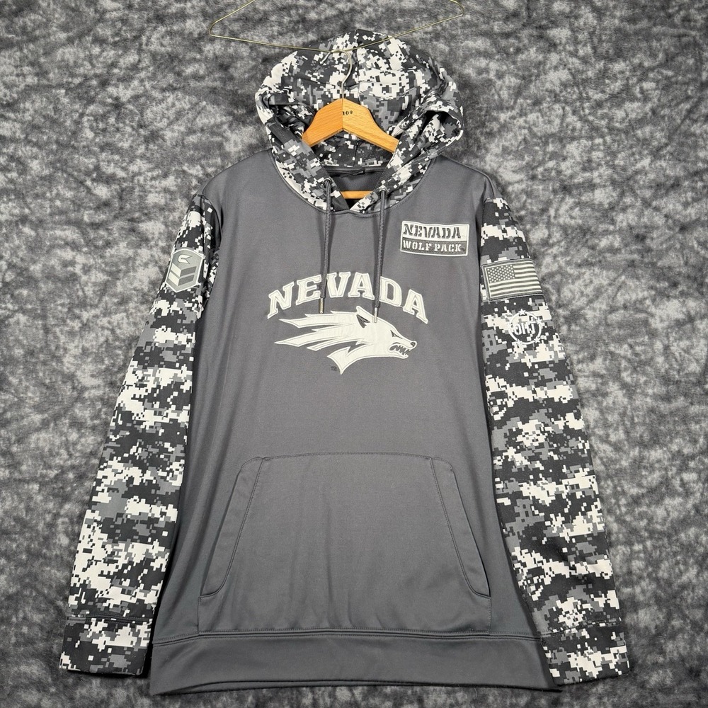 Nevada Wolf Pack Digital Camo Pullover Hoodie Mens Size L Gray Colosseum